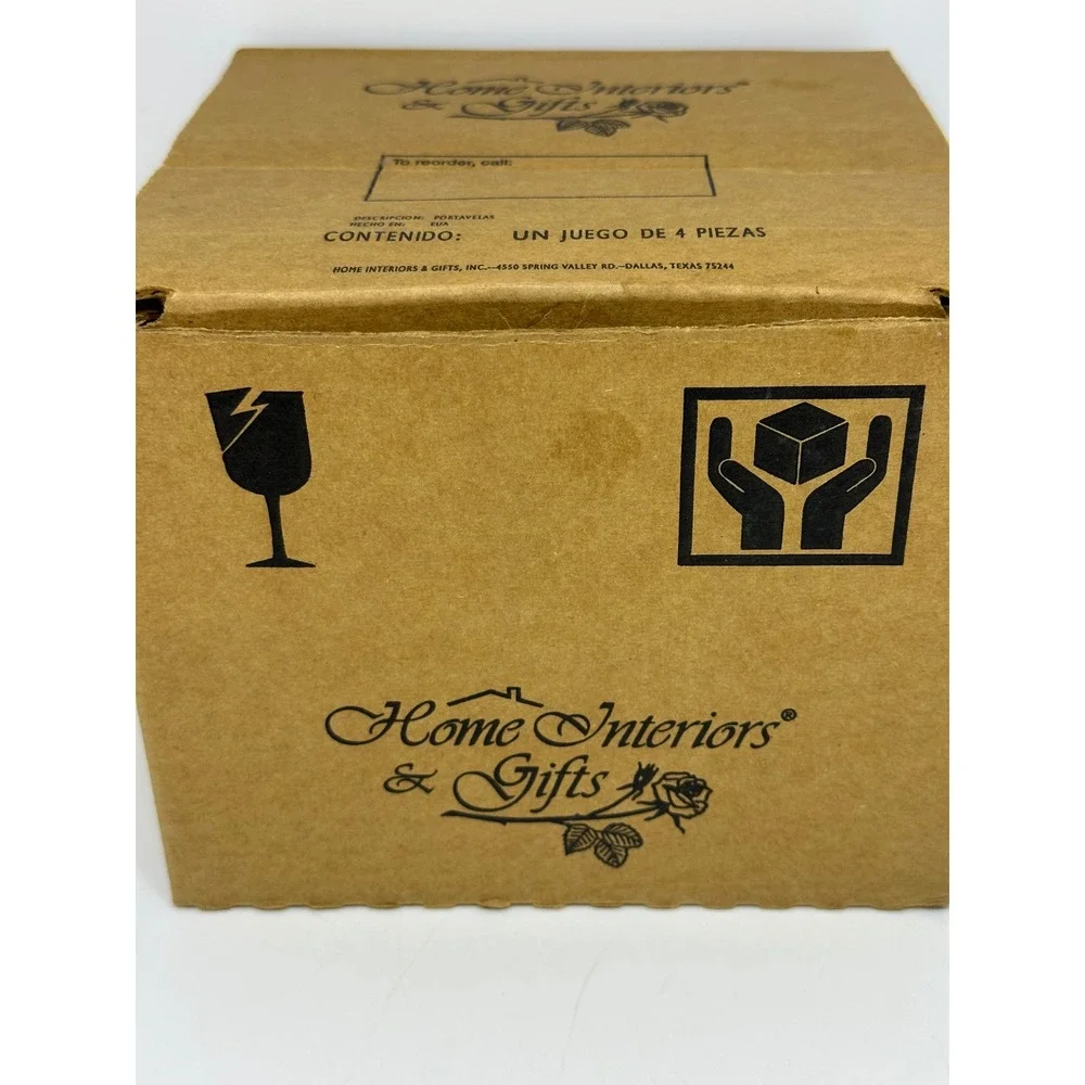 VTG Home Interiors & Gifts Votive Cup Clear Glass Peg Diamond Cut Set of 4 Boxed